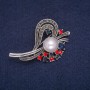 Brooch 'Accent' with a bead and crystals, Gray metal