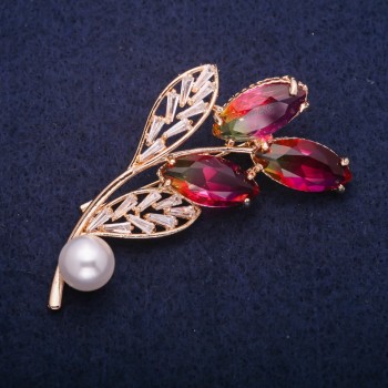 Brooch 'Sprig' with Majorca Pearl and Crystals