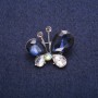 Butterfly Brooch with Crystals, Silver Metal, 26x31mm