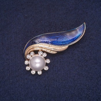 Brooch 'Elegy' with blue enamel and crystals