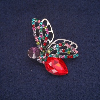 Brooch 'Butterfly in Crystals', Silver-Toned Metal 28x45mm