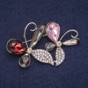 Brooch 'Flower in Crystals', Silver-Toned Metal 34 × 51 mm