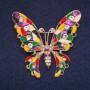 Butterfly Brooch with Colorful Enamel and Crystals, Gold-Toned Metal 53x47mm