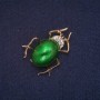 Beetle Brooch with Green Enamel and White Crystals, Gold-tone Metal 28×37 mm