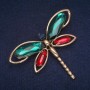 Dragonfly Brooch with green, red, and blue crystals, golden metal 54x71 mm