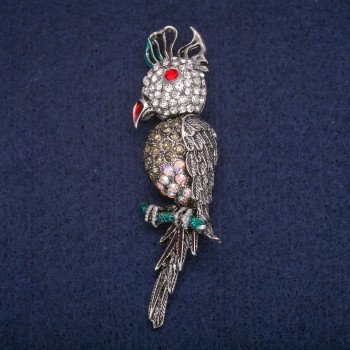 Brooch 'Cockatoo' 7×1.5 cm Gray Metal