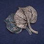 Leaf Brooch with Blue and Gray Rhinestones, Silver-Colored Metal, 54x54mm