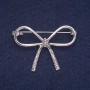 Bow Brooch with White Crystals, Silver-Toned Metal 30x41mm