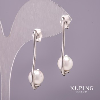 Xuping Mallorca Pearl Earrings, 10×35 mm, Rhodium