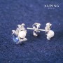 Xuping Stud Earrings with Blue Crystals and Majorca Pearls, 8x13 mm Rhodium-plated