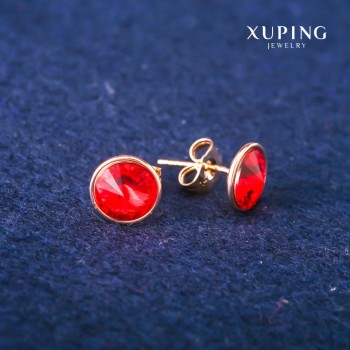 Xuping stud earrings with Swarovski crystals in red, 10 mm diameter, 18K gold plating