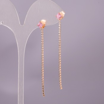 Xuping Earrings with Pink Stone 6x65mm 18K Gold Plating