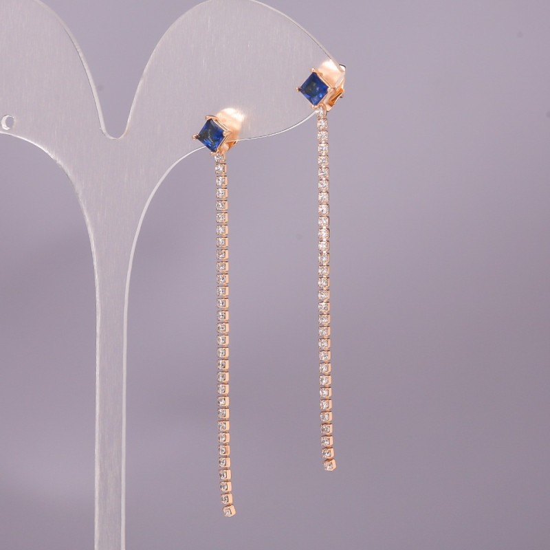 Xuping Earrings with Blue Stone, 6×65 mm, 18K Gold Plating