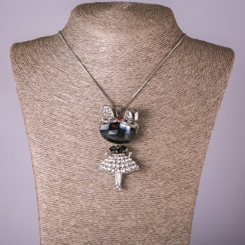 Crystal Kitten Pendant on Chain, 35×70 mm, 75 cm length