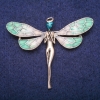 Brooch Fairy with Blue Crystal and Enamel, Golden Metal 50x60mm