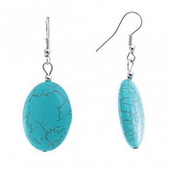 Drop earrings with oval smooth cabochons in turquoise with veining, 25x35mm