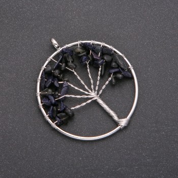 Pendant "Tree of Happiness" Aventurine Blue Sand Cairo Night, diameter 50 mm