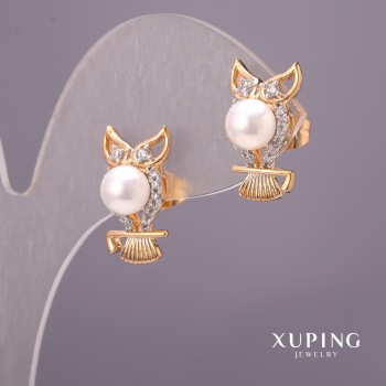 Xuping Earrings with Mallorca Pearls and White Stones 'Owl' 9x17mm 18K Plating