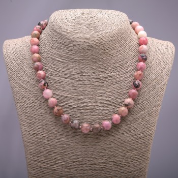 Rhodochrosite necklace with smooth 10mm beads, length 45 cm