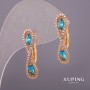 Xuping Earrings with White Crystals and Blue Stones, 6x25mm, 18K Gold Plating