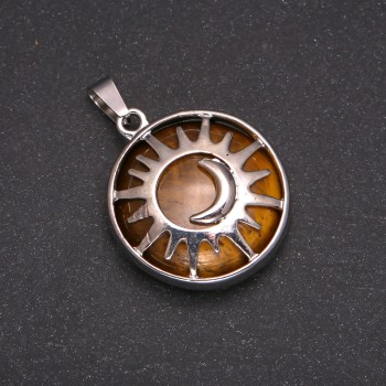 Pendant with natural Tiger's Eye in a 'Sun' bezel, 27mm diameter