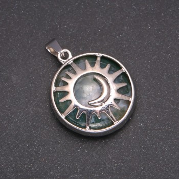 Pendant with natural Jasper stone in a 'Sun' bezel, 27mm diameter