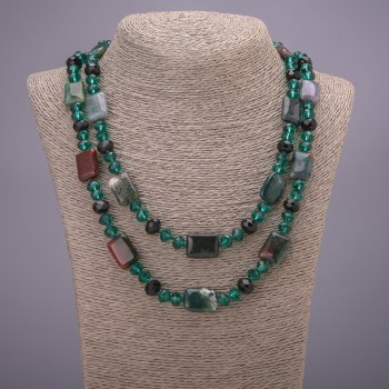 Clearance Long Necklace "Orion's Constellation" natural Jasper stone, "Czech crystal", length 120 cm