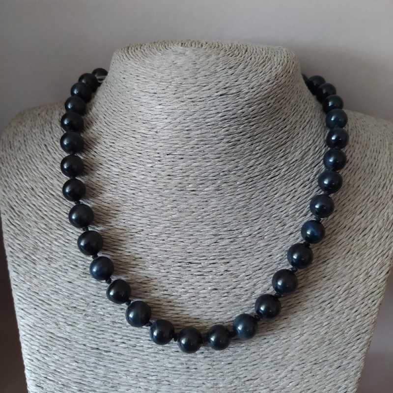 Hawk's Eye Natural Stone Necklace with Smooth Beads, 10 mm Diameter, 45 cm Length