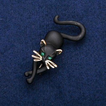 Cat Brooch with black enamel, gold-tone metal 25x55mm