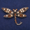 Dragonfly Brooch with Yellow Crystals, Gold-Tone Metal, 45x74mm