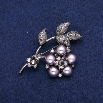 Brooch 'Flower' with Gray Crystals