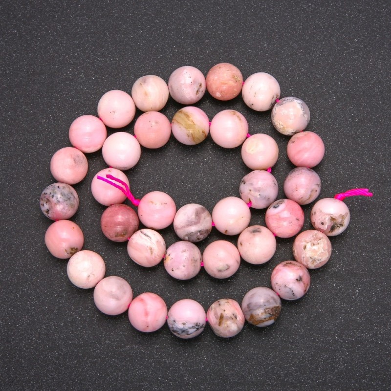 Beads of natural pink opal — smooth round beads, diameter 10 mm (+/-), length 38 cm