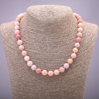 Natural Stone Necklace Pink Opal, Smooth Beads, Diameter About 10 mm, Length 45 cm