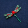 Butterfly Brooch Pendant with Multicolored Rhinestones, Artificial Coral Bead, and Green Enamel, Gold-Tone Metal 48x58mm