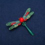 Butterfly Brooch Pendant with Multicolored Rhinestones, Artificial Coral Bead, and Green Enamel, Gold-Tone Metal 48x58mm