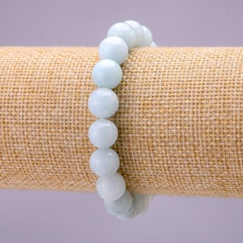 Bracelet with natural aquamarine gemstone, smooth beads, diameter 10 mm (±), on elastic, length 18 cm