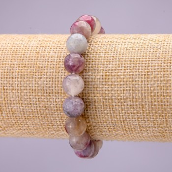 Bracelet with natural pink tourmaline — smooth beads, diameter 10 mm (±), on an elastic cord, length 18 cm