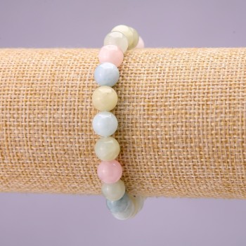 Morganite natural stone bracelet, smooth beads, 8 mm diameter (±), stretch, length 18 cm