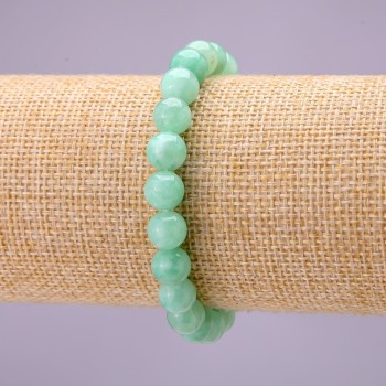 Bracelet with natural Burmese jadeite smooth beads, diameter 8(±)mm, on elastic, length 18 cm