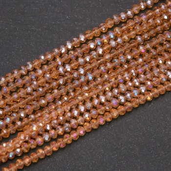 Beads Czech Crystal Transparent Amber with Benzine Finish 'Rondelle', diameter 3.5×3 mm (±) cord length 38 cm
