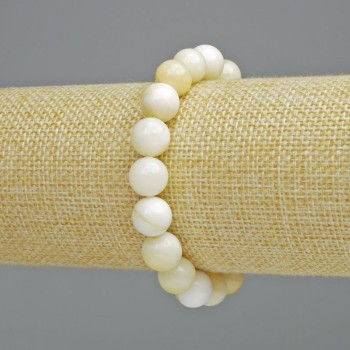 Bracelet Pearlescent White Balamut, smooth bead, 10 mm diameter, 18 cm length (stretch)