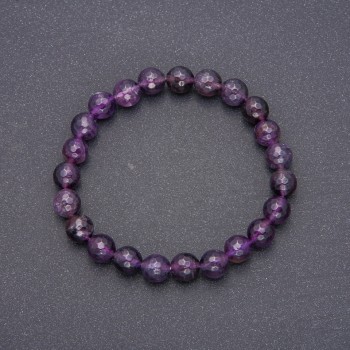 Faceted Amethyst Bead Bracelet, 8 mm diameter, 18 cm circumference on elastic