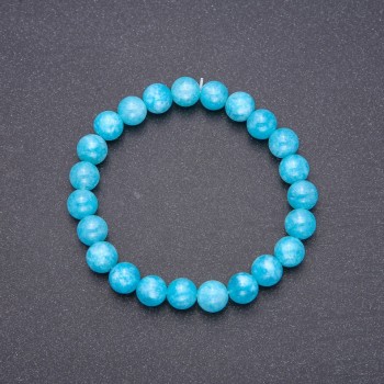 Aquamarine bracelet with smooth beads, 8 mm diameter, 18 cm circumference, on an elastic cord