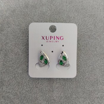 Xuping Earrings with Green Stones 10x16mm Rhodium