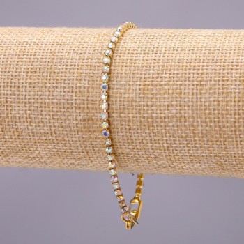 One-row rhinestone bracelet with a clasp, metal color 'gold', length 20 cm, width 3 mm