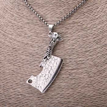 Knife Pendant 24×58 mm on chain, 65 cm length, silver-colored metal