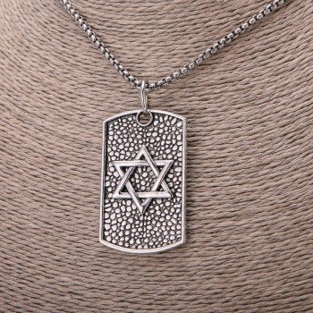Pendant 'Star of David' 30×48 mm on a chain, chain length 65 cm, metal color silver