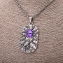 Dragon Eye Pendant, purple, 30x58 mm on chain, 65 cm length, silver-colored metal