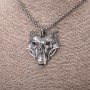 Wolf Head Pendant 42 × 47 mm on a chain, chain length 65 cm, silver-colored metal