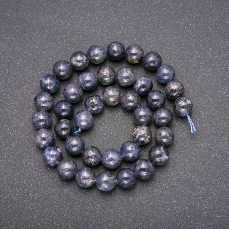 Iolite natural stone beads - smooth round beads, diameter 10 mm (±), length 38 cm